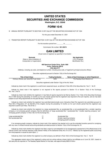 Thumbnail GAN 10-K Annual Report 2021