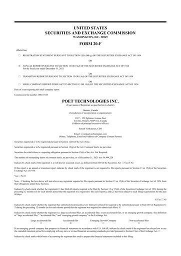 Thumbnail POET Technologies 20-F Annual Report 2021