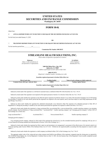 Thumbnail Streamline Health Solutions 10-K Annual Report 2021