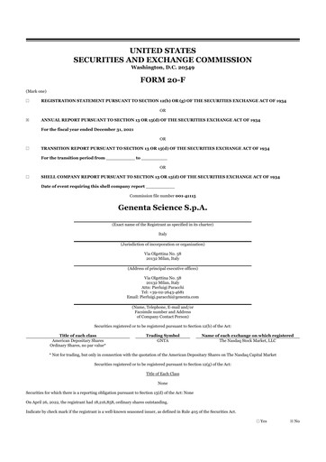 Thumbnail Genenta Science 20-F Annual Report 2021