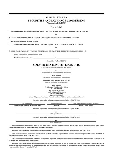 Thumbnail Galmed Pharmaceuticals
 20-F Annual Report 2021