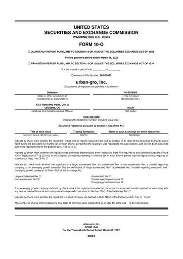 Thumbnail Urban-gro
 10-Q Quarterly Report FY2022 