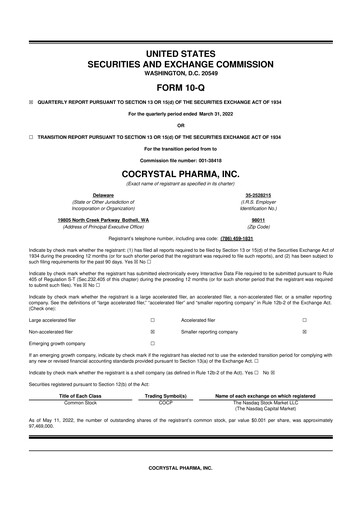 Thumbnail Cocrystal Pharma
 10-Q Quarterly Report FY2022 