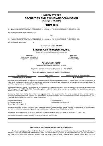 Thumbnail Lineage Cell Therapeutics
 10-Q Quarterly Report FY2022 