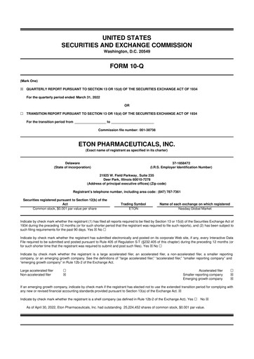 Vorschaubild Eton Pharmaceuticals 10-Q Quartalsbericht 2022 