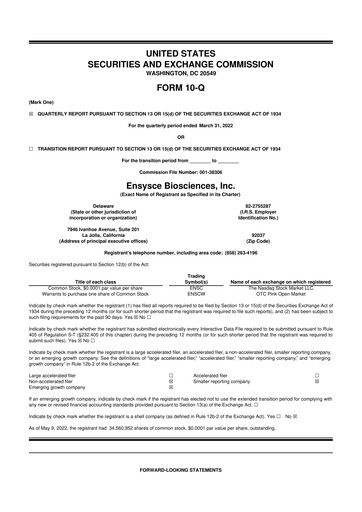 Thumbnail Ensysce Biosciences 10-Q Quarterly Report FY2022 