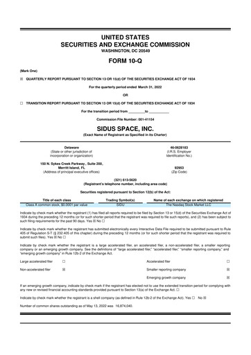 Thumbnail Sidus Space 10-Q Quarterly Report FY2022 