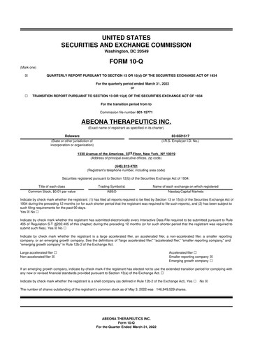 Thumbnail Abeona Therapeutics
 10-Q Quarterly Report FY2022 