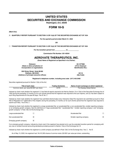 Vorschaubild Aerovate Therapeutics 10-Q Quartalsbericht 2022 