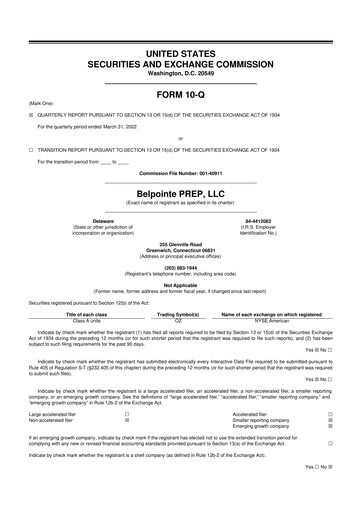 Miniature Belpointe PREP, LLC 10-Q Rapport trimestriel 2022 