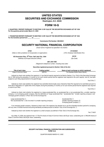 Thumbnail Security National Financial Corporation 10-Q Quarterly Report FY2022 