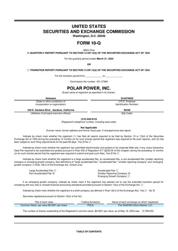 Thumbnail Polar Power
 10-Q Quarterly Report FY2022 