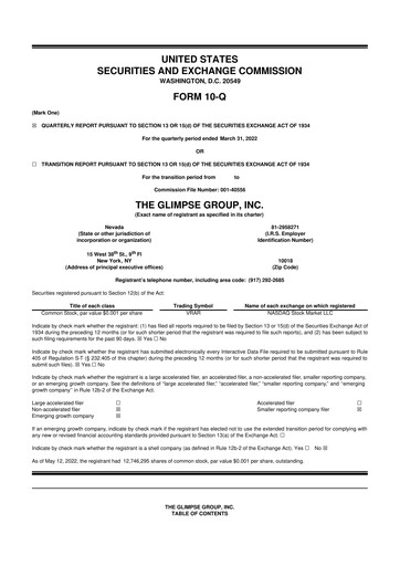 Miniature The Glimpse Group 10-Q Rapport trimestriel 2022 