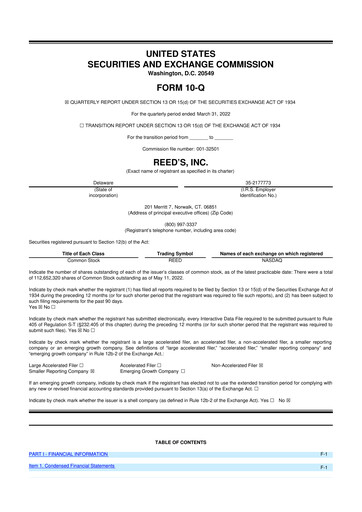 Thumbnail Reed's, Inc. 10-Q Quarterly Report FY2022 