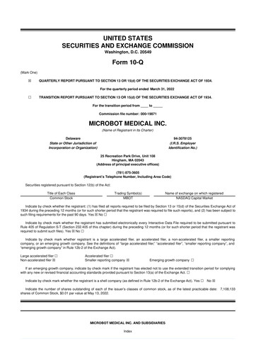 Miniature Microbot Medical
 10-Q Rapport trimestriel 2022 