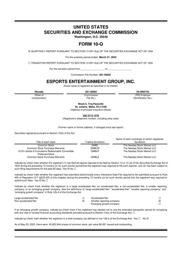 Thumbnail Esports Entertainment
 10-Q Quarterly Report FY2022 