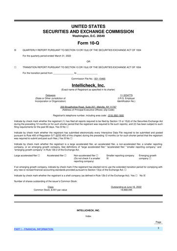 Miniature Intellicheck 10-Q Rapport trimestriel 2022 
