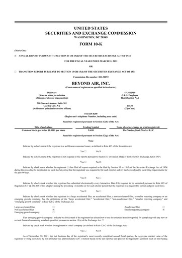 Thumbnail Beyond Air 10-K Annual Report 2022