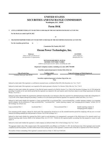 Thumbnail Ocean Power Technologies
 10-K Annual Report 2022