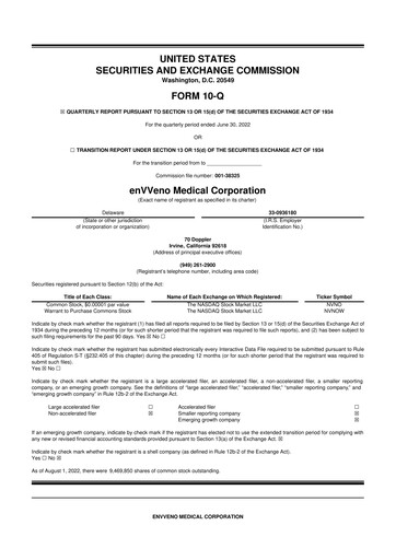 Thumbnail enVVeno Medical Corporation 10-Q Quarterly Report FY2022 