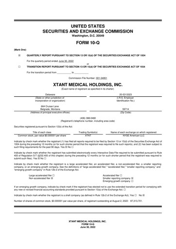 Thumbnail Xtant Medical 10-Q Quarterly Report FY2022 
