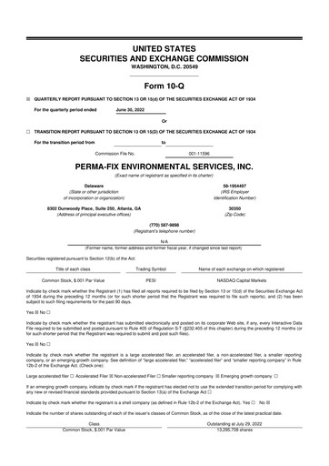 Miniature Perma-Fix Environmental Services 10-Q Rapport trimestriel 2022 