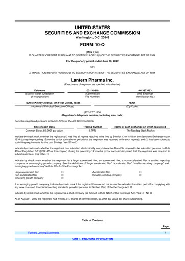 Thumbnail Lantern Pharma 10-Q Quarterly Report FY2022 