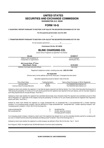 Miniature Blink Charging
 10-Q Rapport trimestriel 2022 