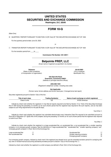 Miniature Belpointe PREP, LLC 10-Q Rapport trimestriel 2022 