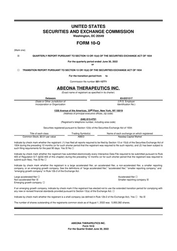 Thumbnail Abeona Therapeutics
 10-Q Quarterly Report FY2022 