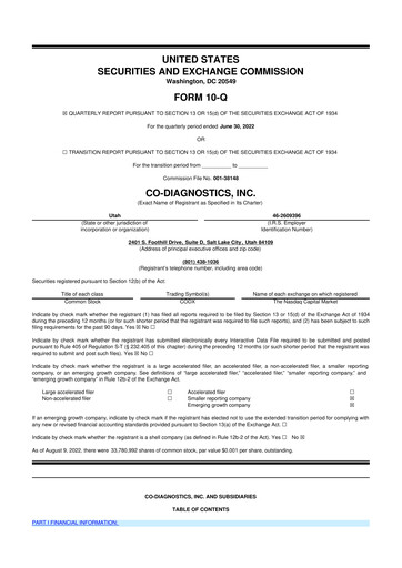 Thumbnail Co-Diagnostics
 10-Q Quarterly Report FY2022 