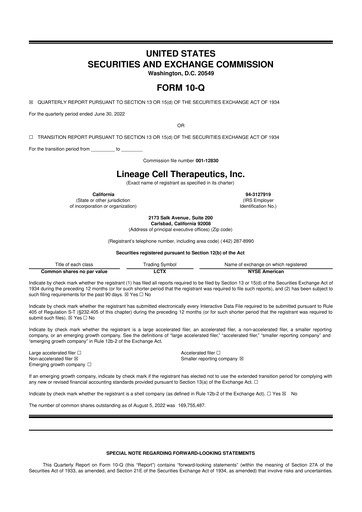 Thumbnail Lineage Cell Therapeutics
 10-Q Quarterly Report FY2022 