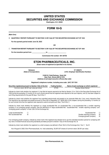 Vorschaubild Eton Pharmaceuticals 10-Q Quartalsbericht 2022 