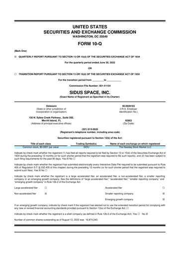 Thumbnail Sidus Space 10-Q Quarterly Report FY2022 