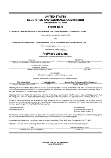 Vorschaubild ProPhase Labs 10-Q Quartalsbericht 2022 
