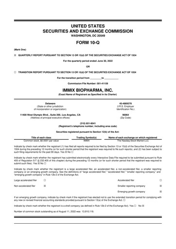 Thumbnail Immix Biopharma 10-Q Quarterly Report FY2022 