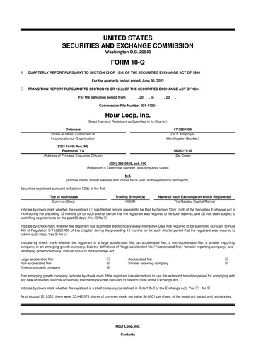 Thumbnail Hour Loop 10-Q Quarterly Report FY 