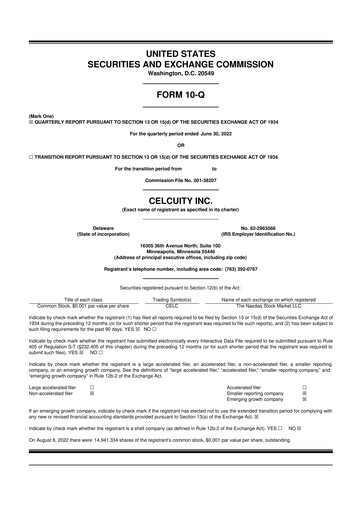 Thumbnail Celcuity Inc. 10-Q Quarterly Report FY2022 