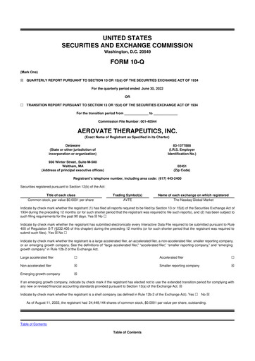 Vorschaubild Aerovate Therapeutics 10-Q Quartalsbericht 2022 