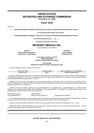 Miniature Microbot Medical
 10-Q Rapport trimestriel 2022 