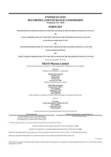 Thumbnail OKYO Pharma 20-F Annual Report 2022