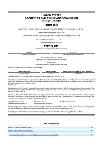 Thumbnail Reed's, Inc. 10-Q Quarterly Report FY2022 