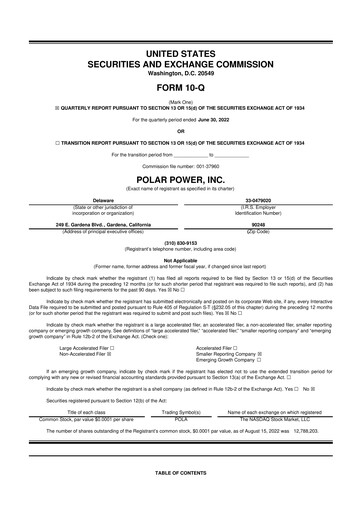 Thumbnail Polar Power
 10-Q Quarterly Report FY2022 