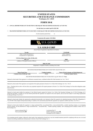 Thumbnail U.S. Gold Corp 10-K Annual Report 2022