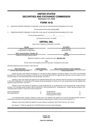 Miniature VirTra 10-Q Rapport trimestriel 2022 