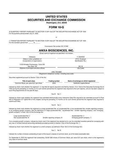 Miniature Anixa Biosciences 10-Q Rapport trimestriel 2022 