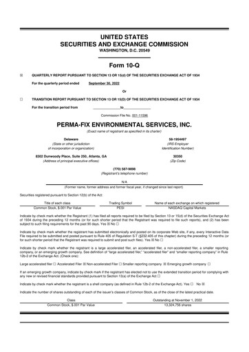 Miniature Perma-Fix Environmental Services 10-Q Rapport trimestriel 2022 