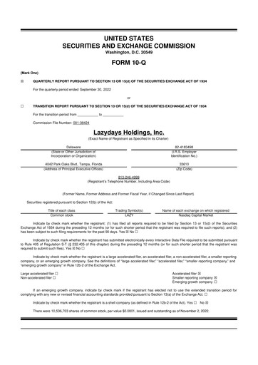 Thumbnail Lazydays Holdings 10-Q Quarterly Report FY2022 