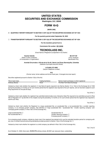 Miniature Tecnoglass 10-Q Rapport trimestriel 2022 