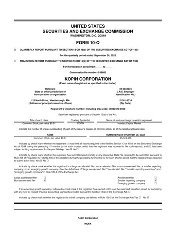 Thumbnail Kopin Corporation
 10-Q Quarterly Report FY2022 